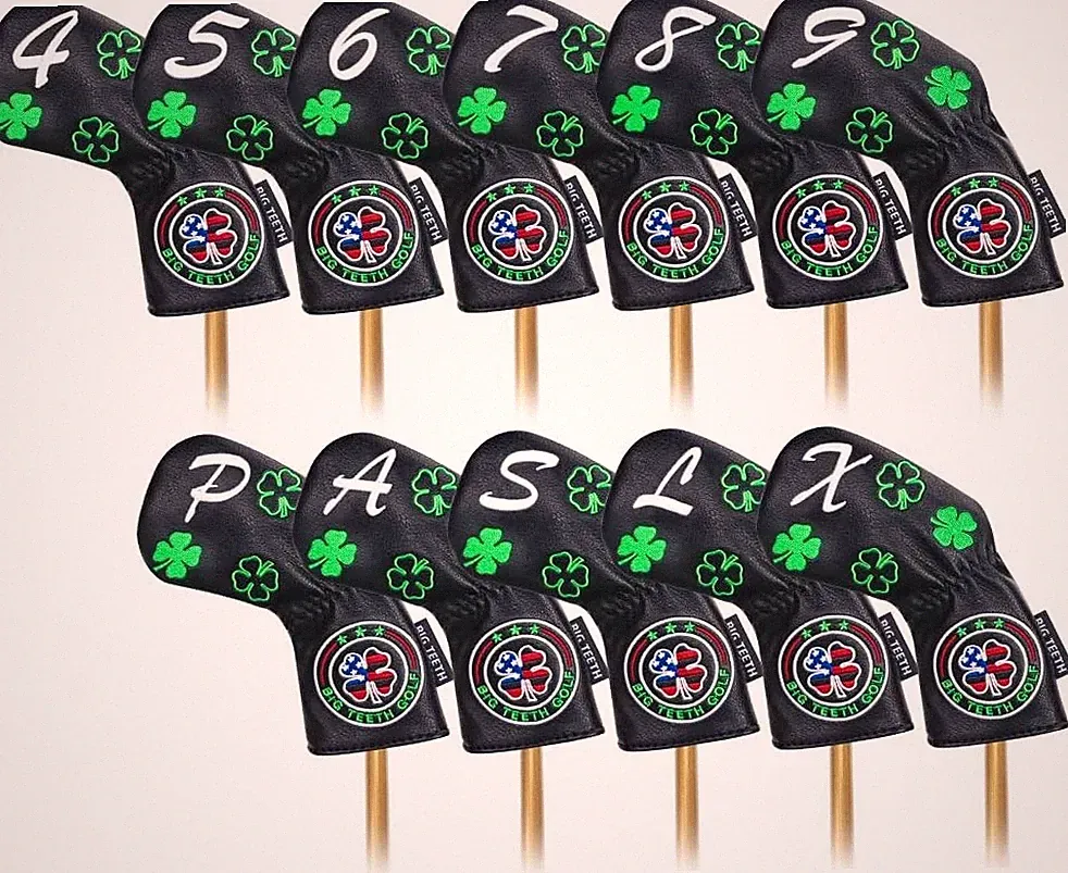 Golf Iron Head Covers 11Pcs Golf Club Protector Lucky Clover for Black