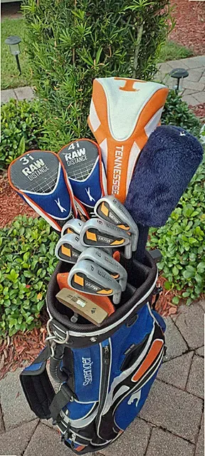 Golf men's orange blue set 11 clubs RH WILSON SLAZENGER SNAKE EYES DUNLOP. Golf