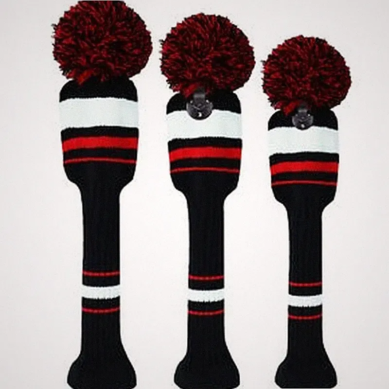 Golf Pom Pom Head Covers Club Knit Headcovers Wood for Driver Fairway Hybrids