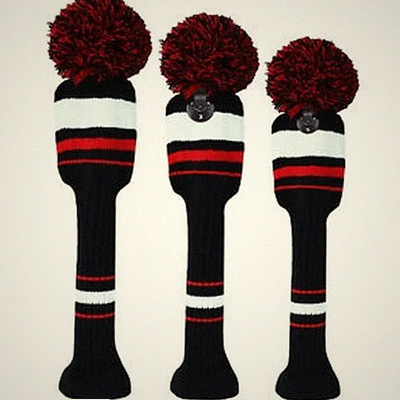 Golf Pom Pom Head Covers Club Knit Headcovers Wood for Driver Fairway Hybrids