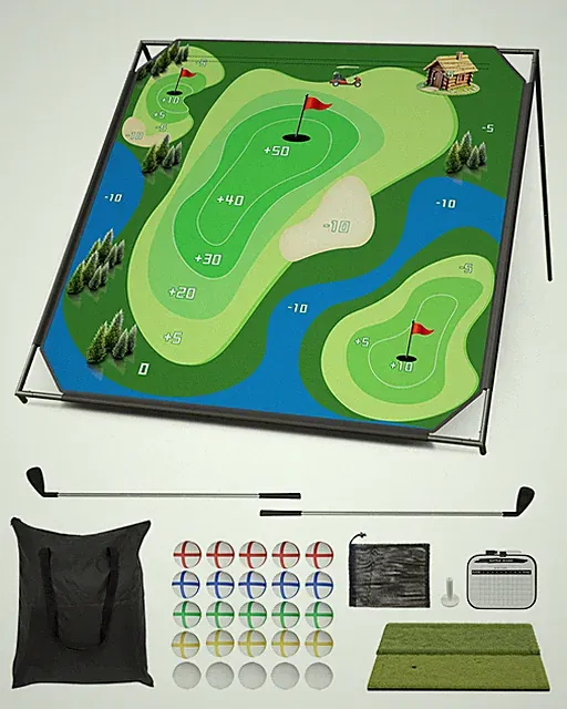 Golf Practice Mat Set with Golf Clubs and Balls for Indoor Outdoor Training Kit