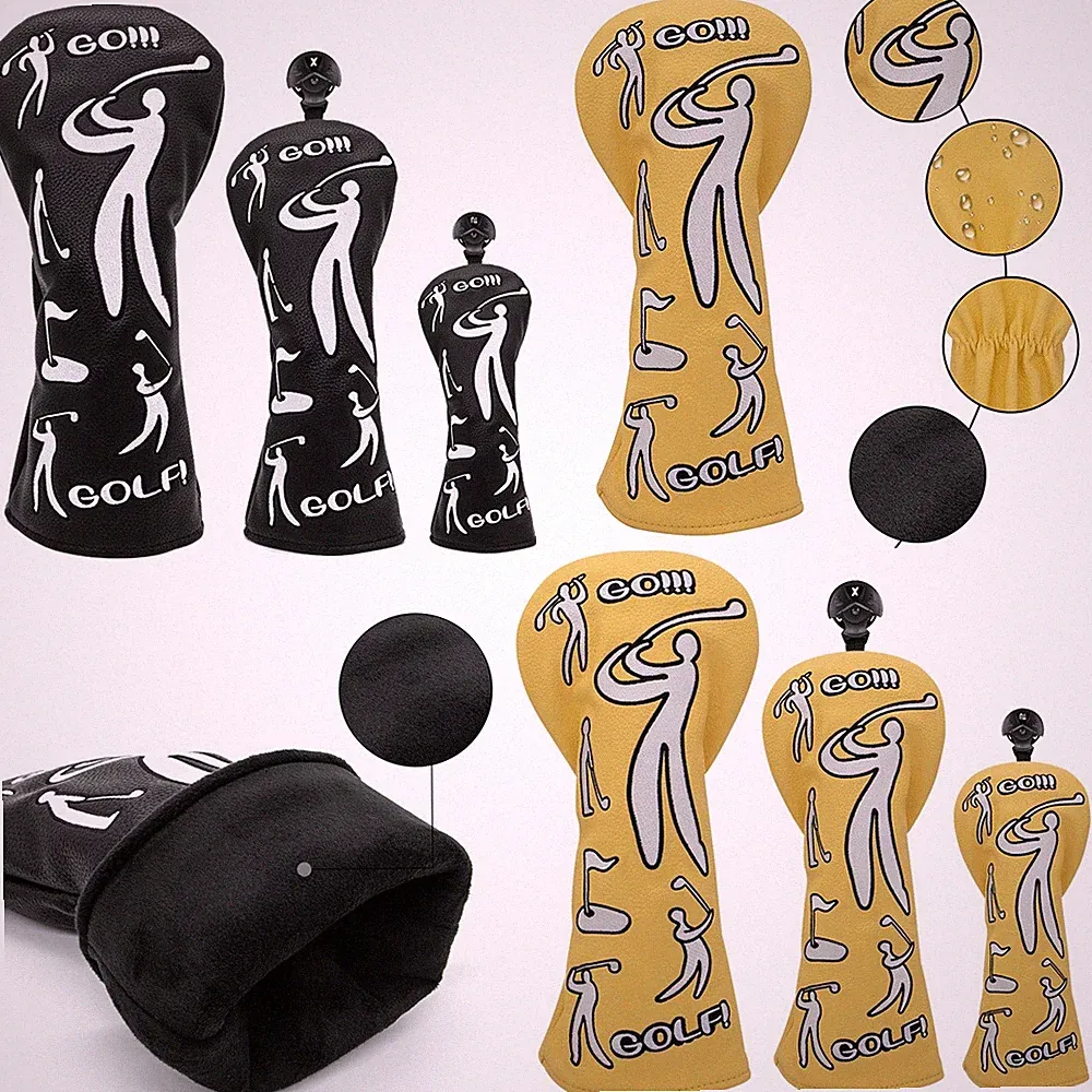 Golf Swing Man Yellow Black Golf Driver Fairway Wood Cover Hybrid Head Cover 135