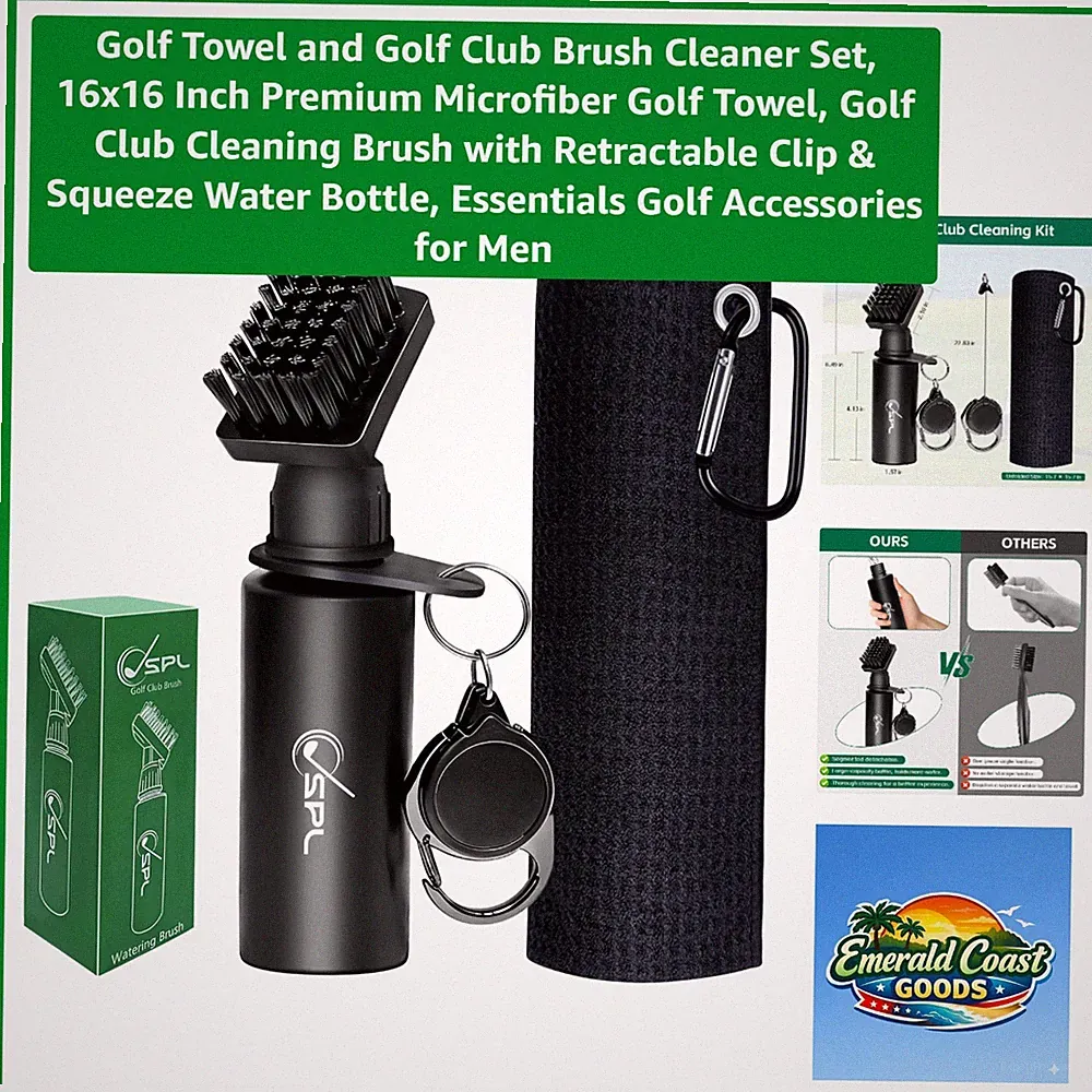 Golf Towel and Club Brush Set - 16x16 Microfiber Clean Essentials