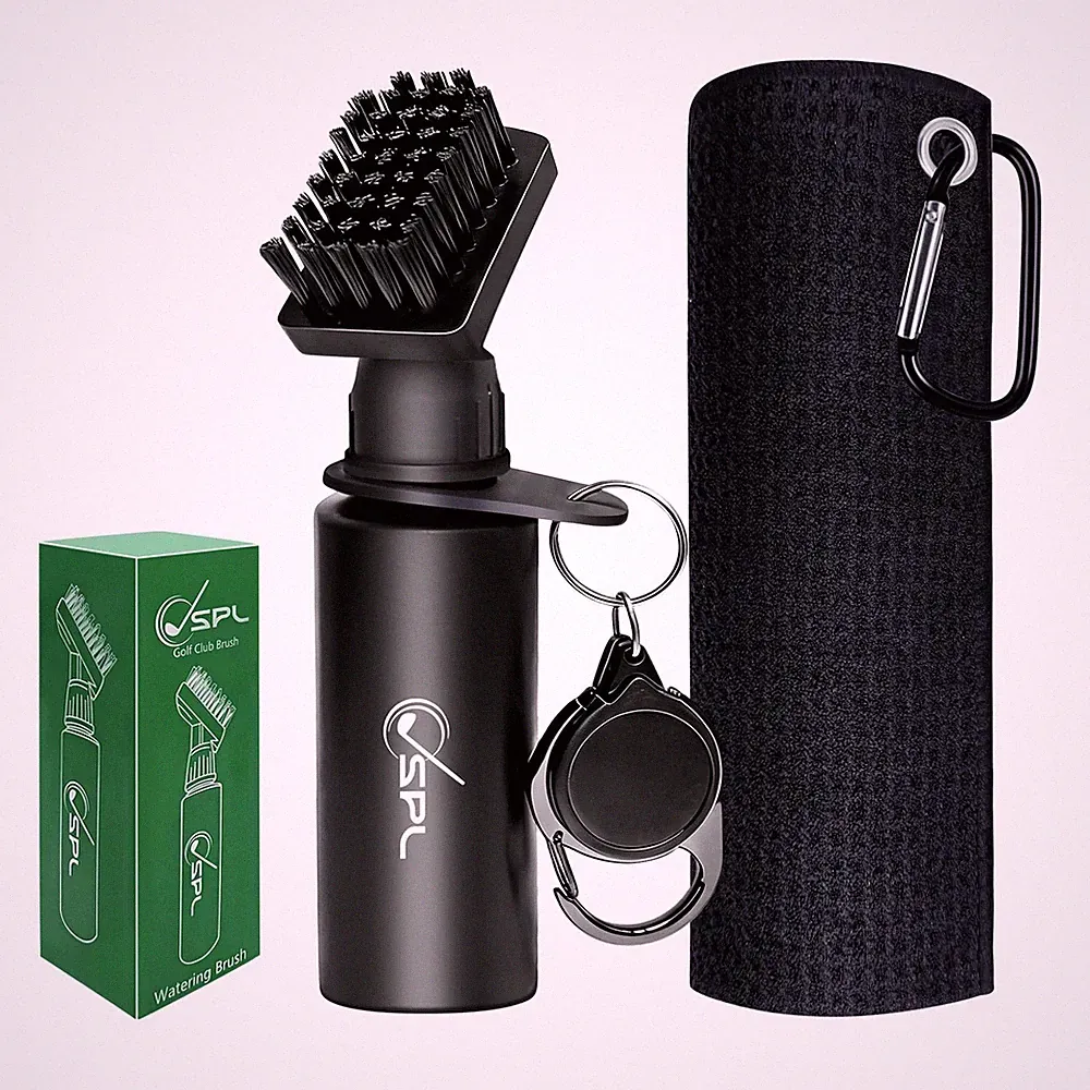 Golf Towel And Golf Club Brush Cleaner Set, 16x16 Inch Premium Microfiber Golf