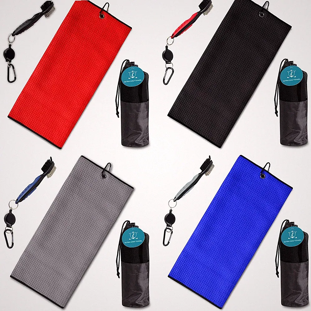 Golf Towels Waffle Microfiber 21x16 With Brush Groove Cleaner Tool Kit Carry Bag
