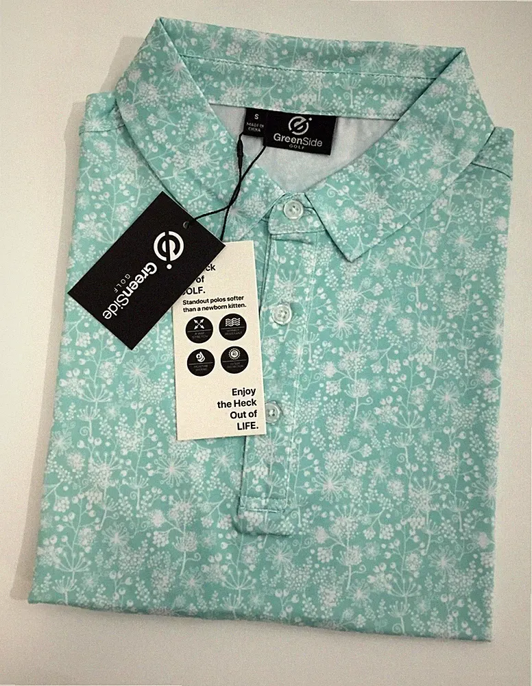 Greenside Golf Shirt Men's Polo Golf Sinbad Mint Print short sleeves UPF 40