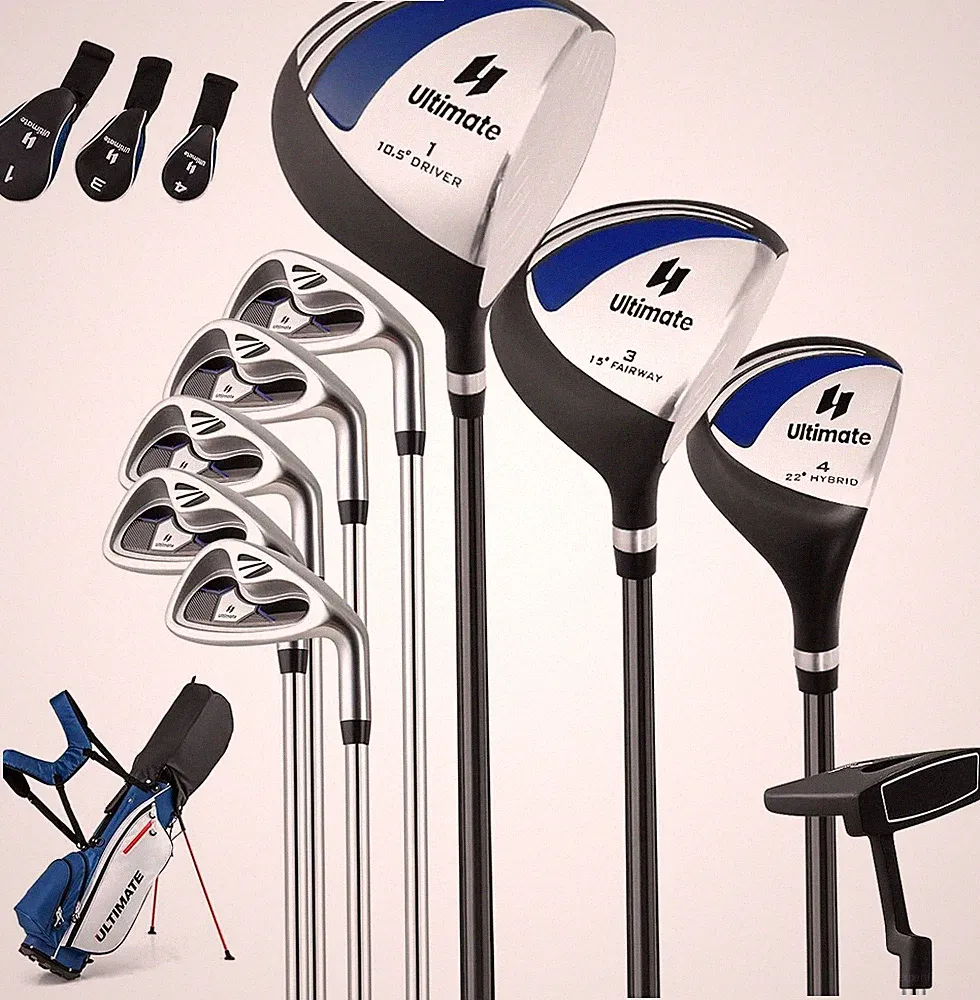 GYMAX Complete Golf Club Set for Men, 12/14 PCS Right Hand Golf Clubs Set, Navy