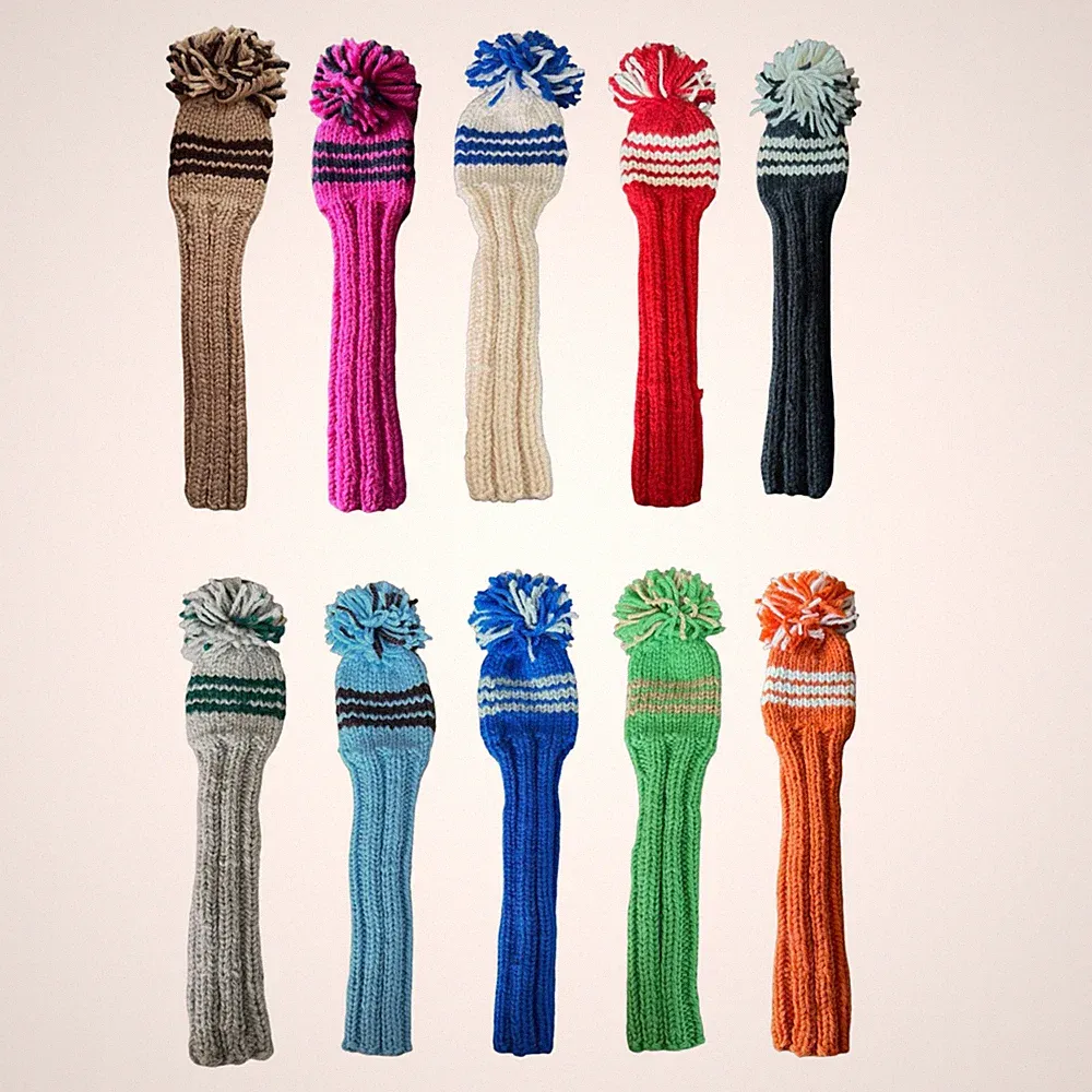 Hand Knit Wool Pom Pom Golf Club Head Cover 16” (choose color)