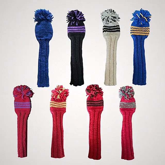 Hand Knit Wool Pom Pom Golf Club Head Cover 16” (eight options)