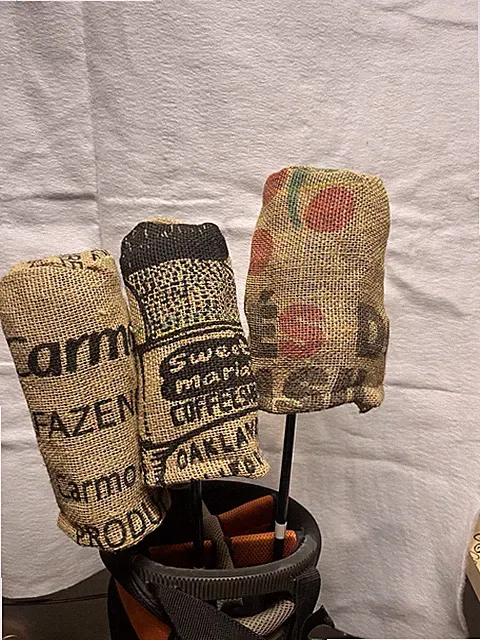 Handmade Golf Head Cover Coffee Burlap Sack Set of 3 Driver 2 Fairway Woods New