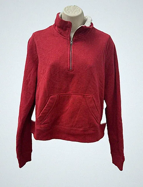 Hollister Sherpa Lined Sweatshirt Red Size Medium 1/4 Zip Pullover Red