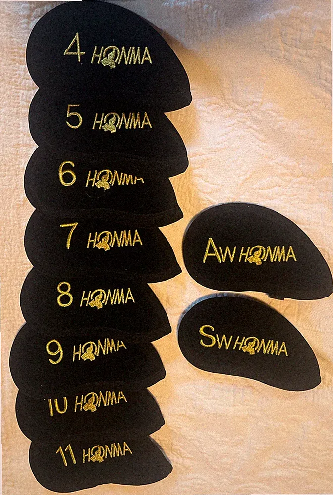 Honma Iron Head Covers 10Pcs 4-11, AW, SW (Black & Gold) Golf Club Covers Set