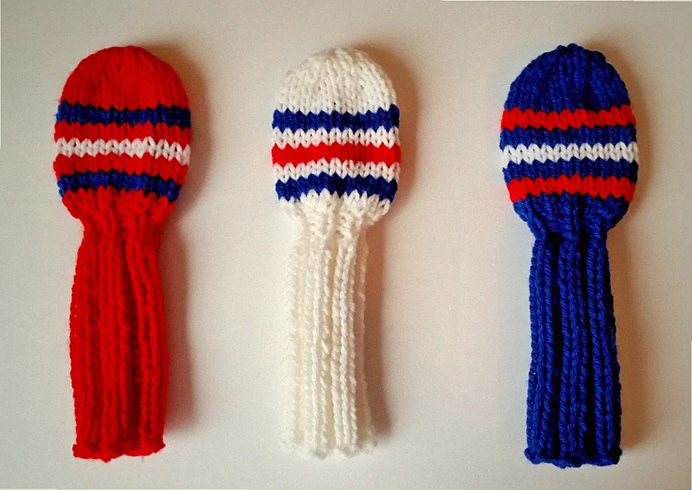 HYBRID GOLF CLUB HEADCOVERS Set of 3 Red White Blue 8" Hand Knit in USA