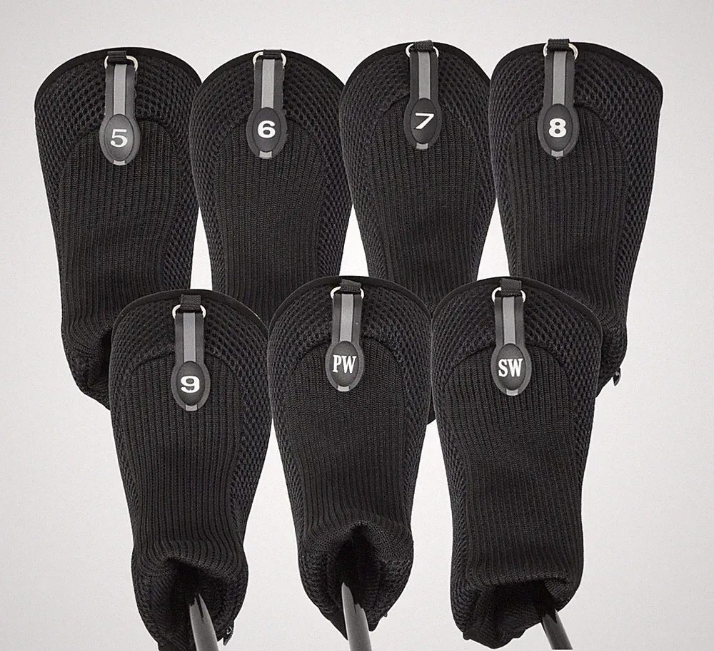 HYBRID HEAD COVERS COMPLETE 5 6 7 8 9 PW SW SET THICK GOLF CLUB BLACK HEADCOVER