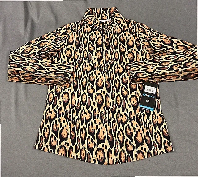 Ibkul Womens Golf Pullover Leopard Print 1/4 Zip Small Brown NWT MSRP $108