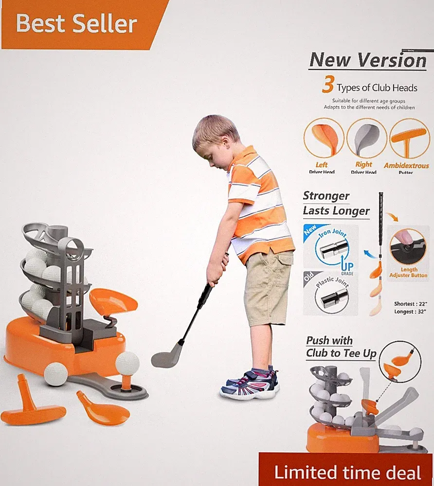Interactive Toddler Golf Set with Ball-to-Tee Trainer - Fun for Kids Age 3-8!