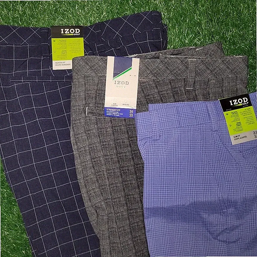 IZOD Men's Flat Front Golf Pants Cinder Block - Grey, Navy, or Blue