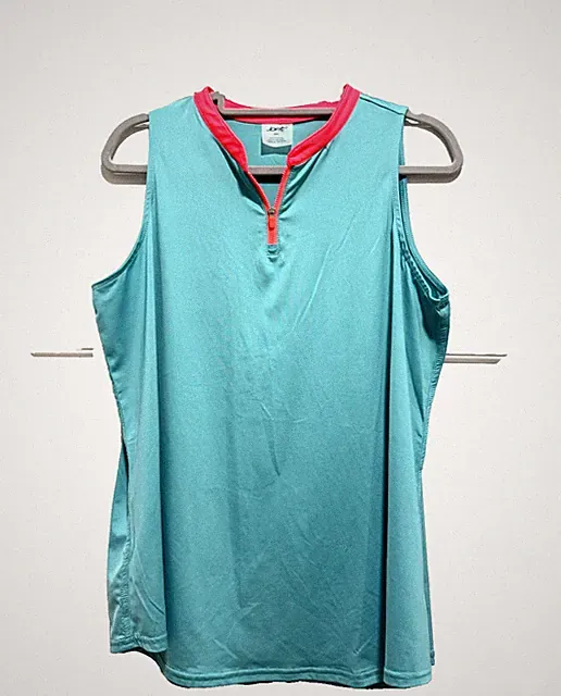 Jofit XXL sleeveless turquoise, vibrant pink collar & zip, Excellent Condition