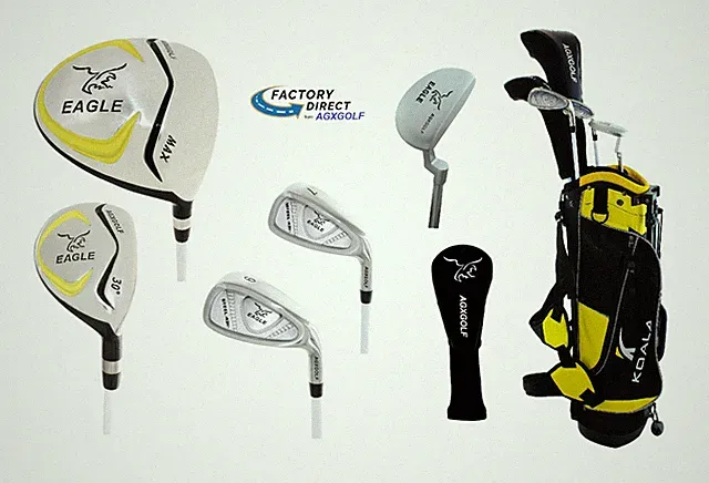 Junior Eagle Graphite Golf Club Set w/Stand Bag, Driver, Hybrid, Irons & Putter