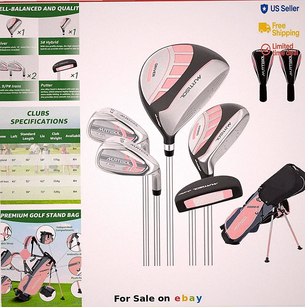 Junior Golf Club Set 5 Piece Right Hand Kids Ages 8-12 Stand Bag