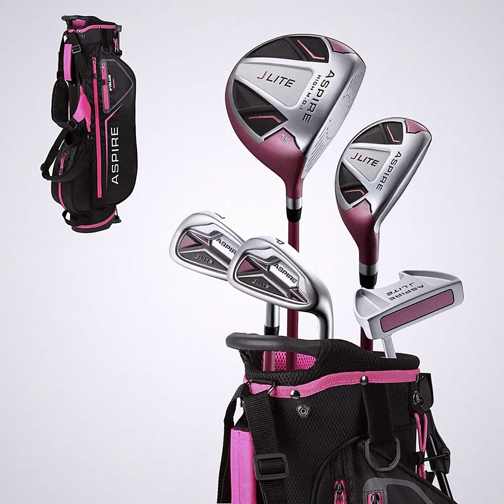 Junior Golf Club Set 7pc Right Handed Pink Ages 9-12 Driver Hybrid Aspire X-Lite