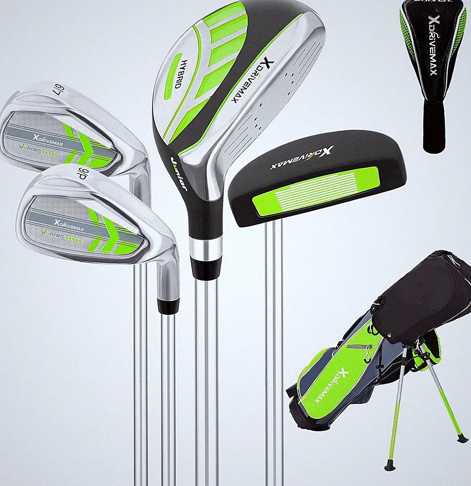 Junior Golf Club Set Right Hand Kids 4-8 Ages Green 39-48 Inches Stand Bag