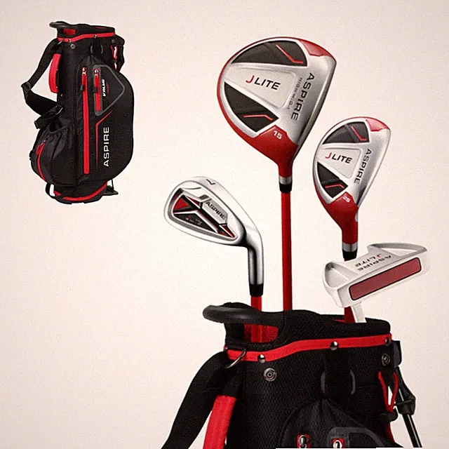 Junior Golf Club Set Right Handed Driver Hybrid 7 Iron Putter Bag Red 3-5 Aspire