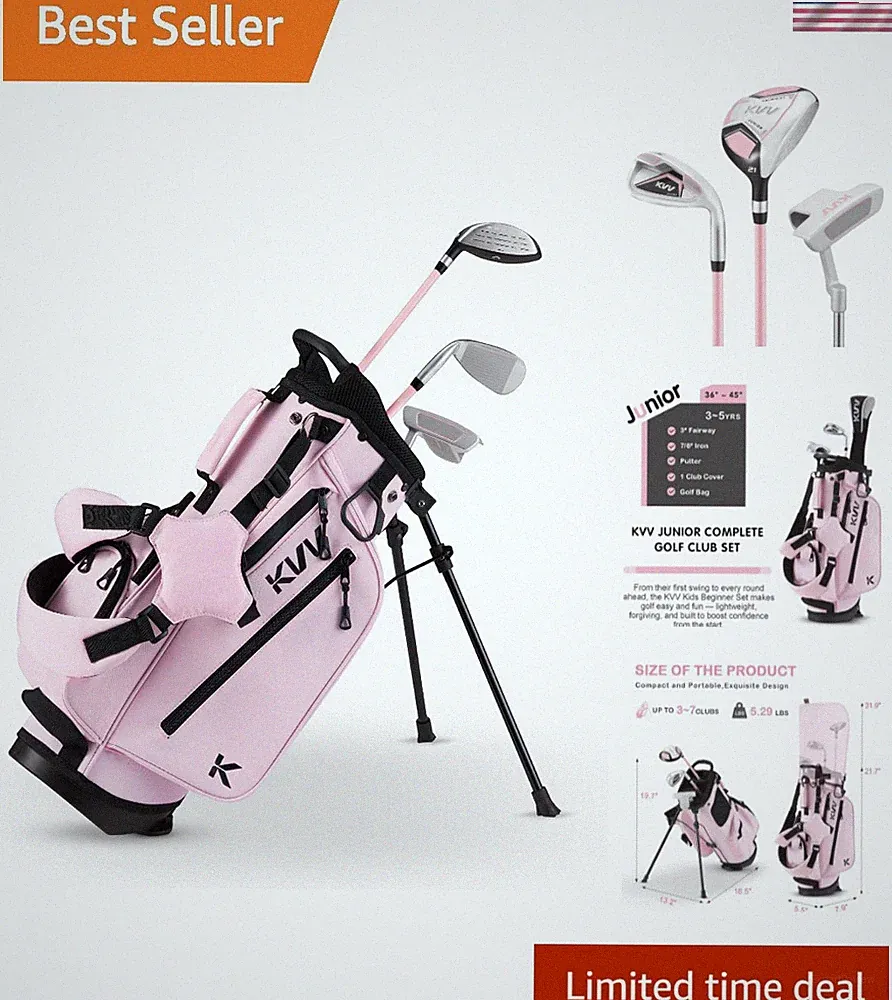 Junior Golf Clubs Set Ages 3-5/6-8/9-12, Complete Kids Golf Set with Lightwei...