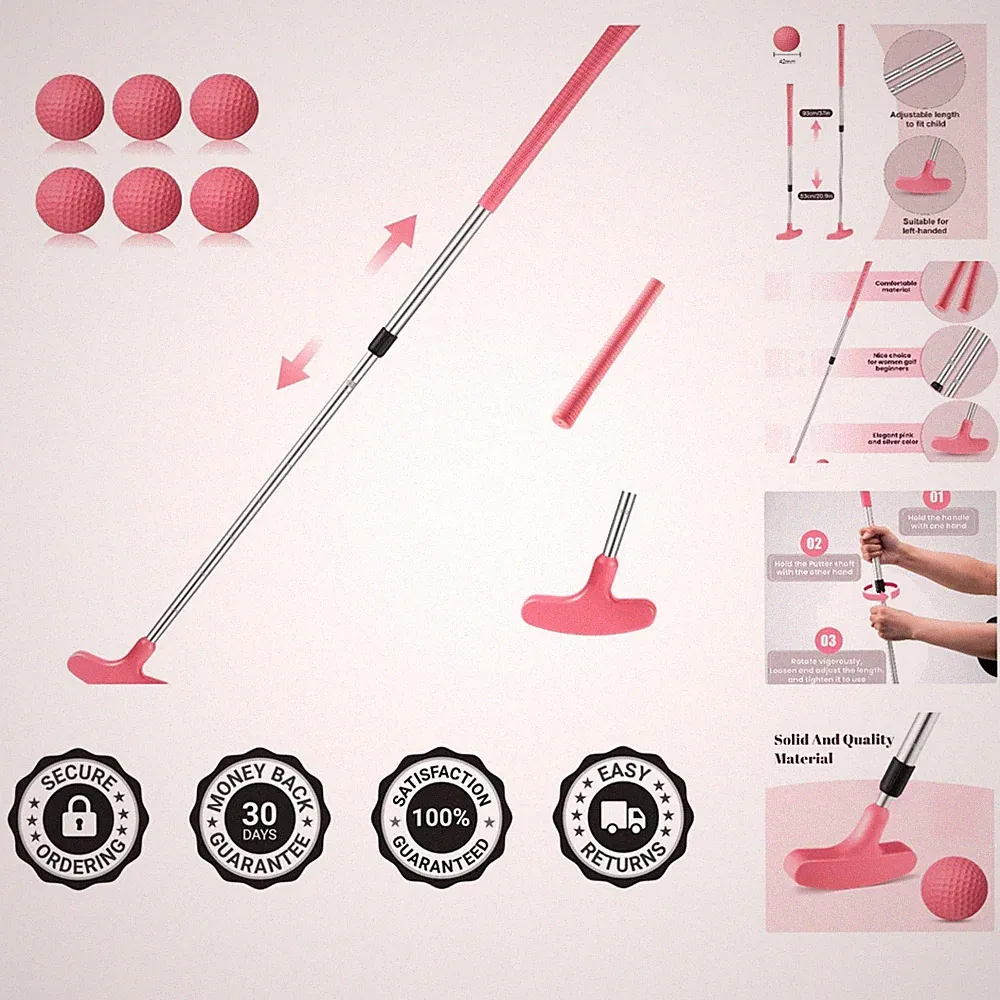 Junior Golf Putter Adjustable Length 20.87-36.61" for Girls - Comes with 6 Balls