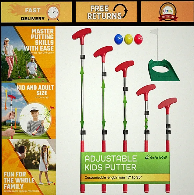 Junior Golf Putter with Extendable Shaft - Adjustable Size for Kids - Includes 3