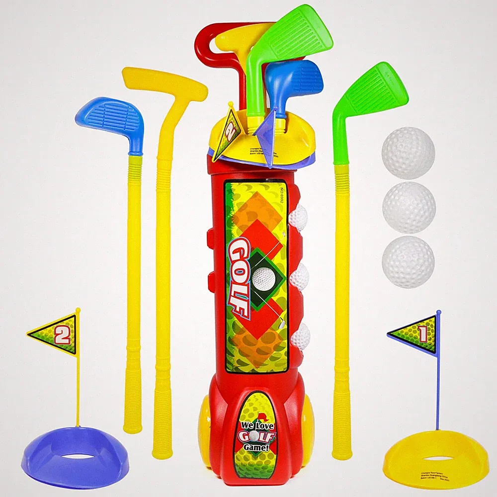 Kidplokio Toddler Indoor Outdoor Toy Golf Caddy Set Kids Golf Ages 3 to 8 - Red