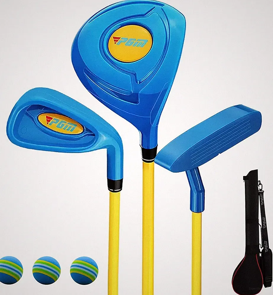 Kids' Golf Club Set - 3 Piece Wood, Iron & Putter for Beginners, Real Balls