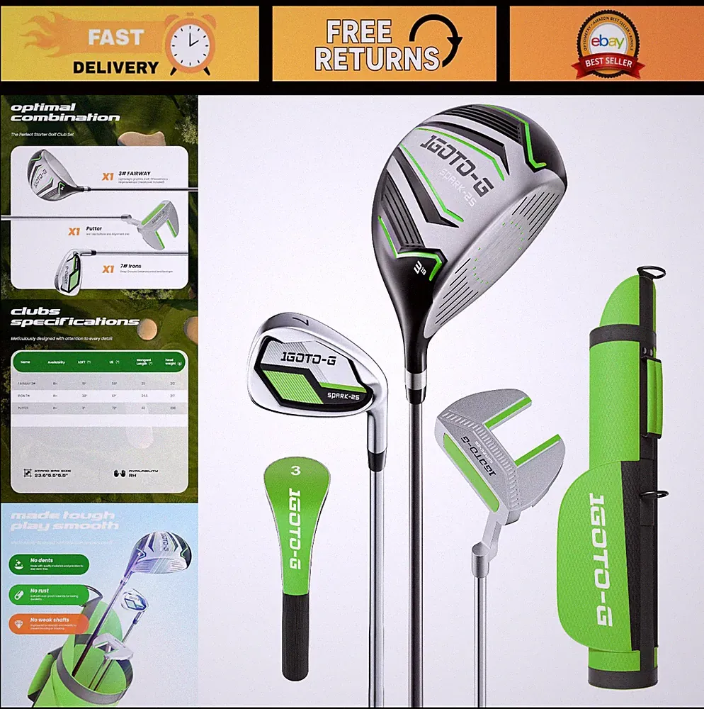 Kids Golf Club Set 5/6/7 Pieces - Youth Junior Clubs Ages 3-14, Stand Bag, Drive
