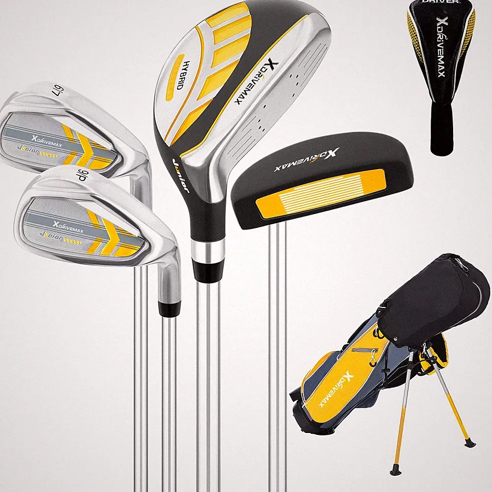 Kids Golf Club Set 5 Pieces 39-48 Ages Yellow GT5-5-7 5-8 XDriveMax Junior Stand