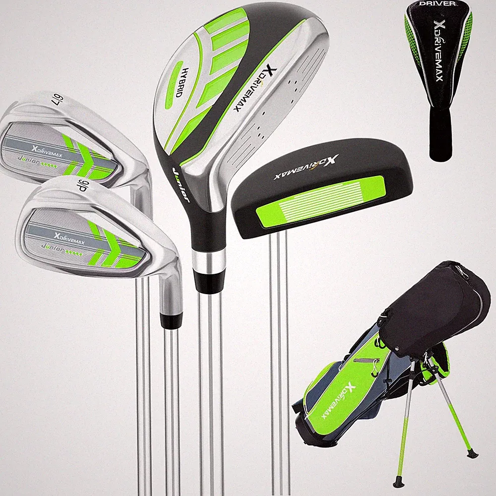 Kids Golf Club Set 5 Pieces Ages 4-8 Right Hand Green XDriveMax Junior Stand