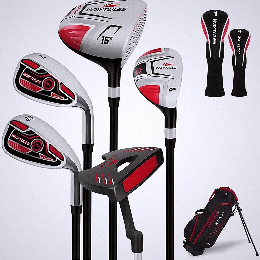 Kids Golf Club Set 7 Pieces Ages 6-8 Driver Putter Bag Red Clubs Boys Girls