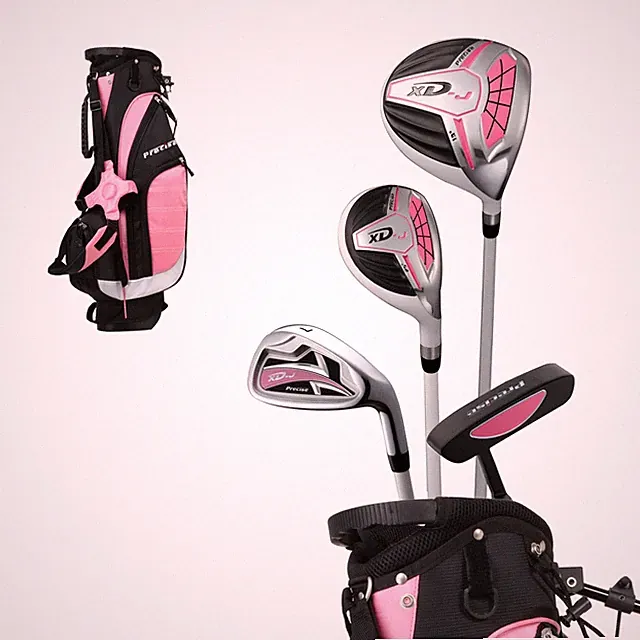 Kids Golf Club Set Left Handed Hybrid Putter Stand Bag Pink Ages 6-8 Lightweight
