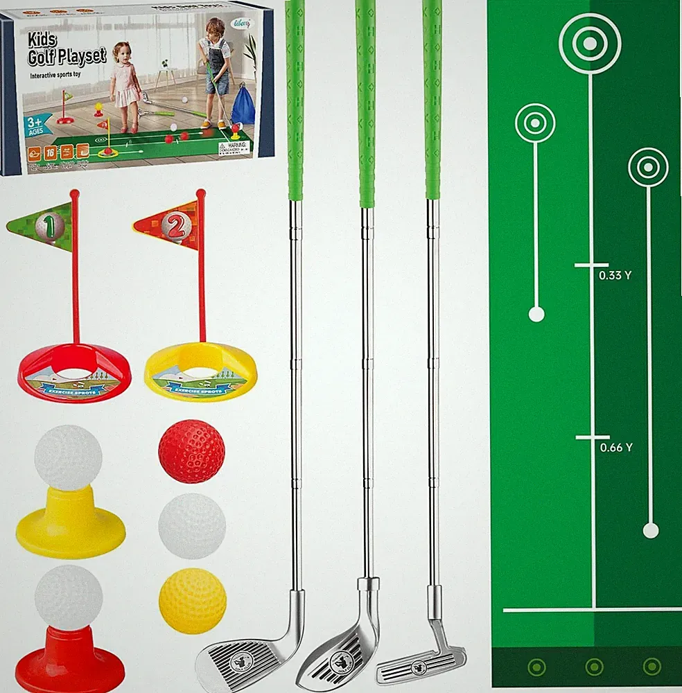 Kids Golf Clubs for 3-5 Years Old, Retractable Toddler Golf Set with Putting Mat