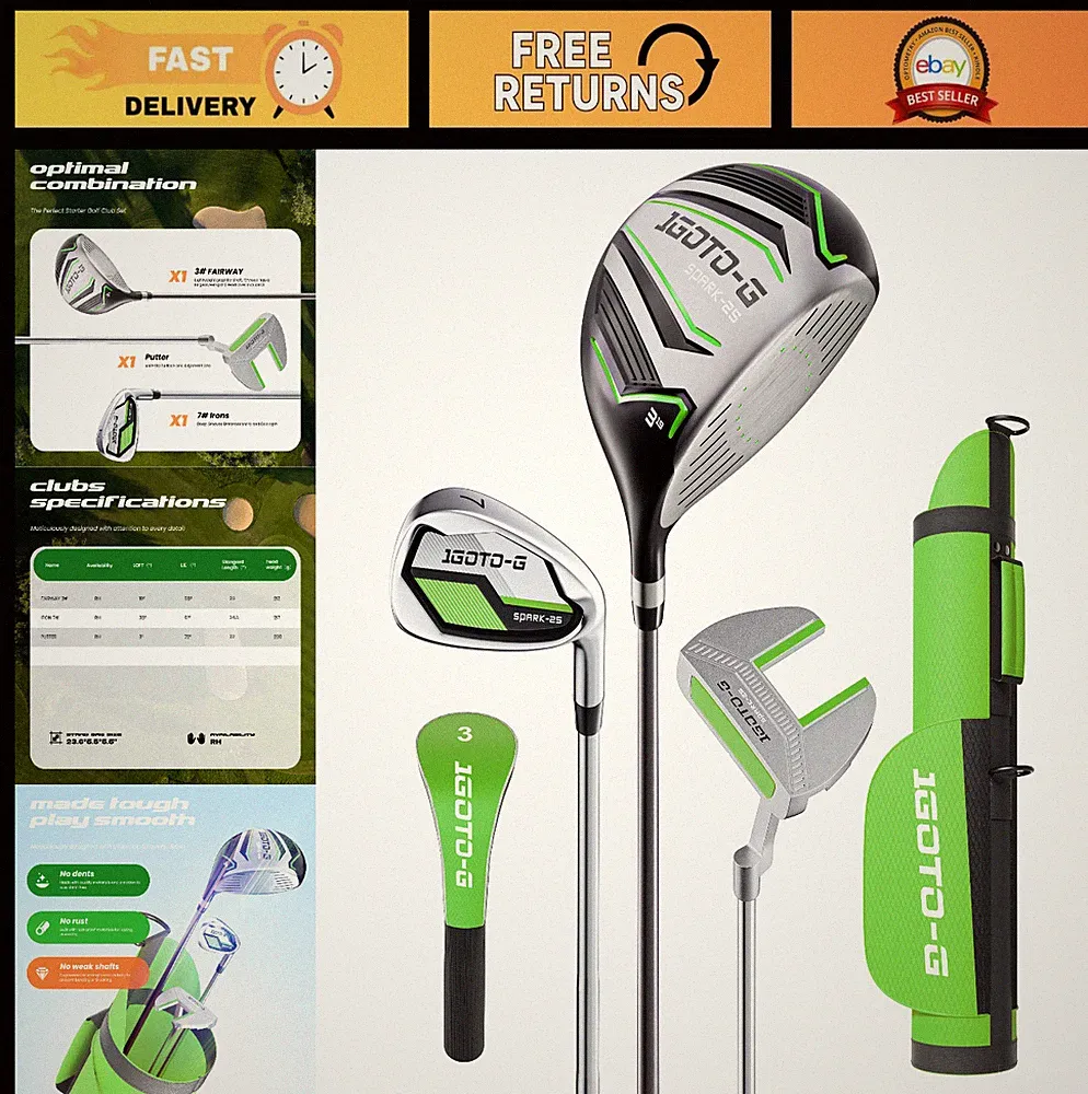 Kids Golf Clubs Set 5/6/7 Pieces - Junior Golf Set Ages 3-14 with Stand Bag, Dri