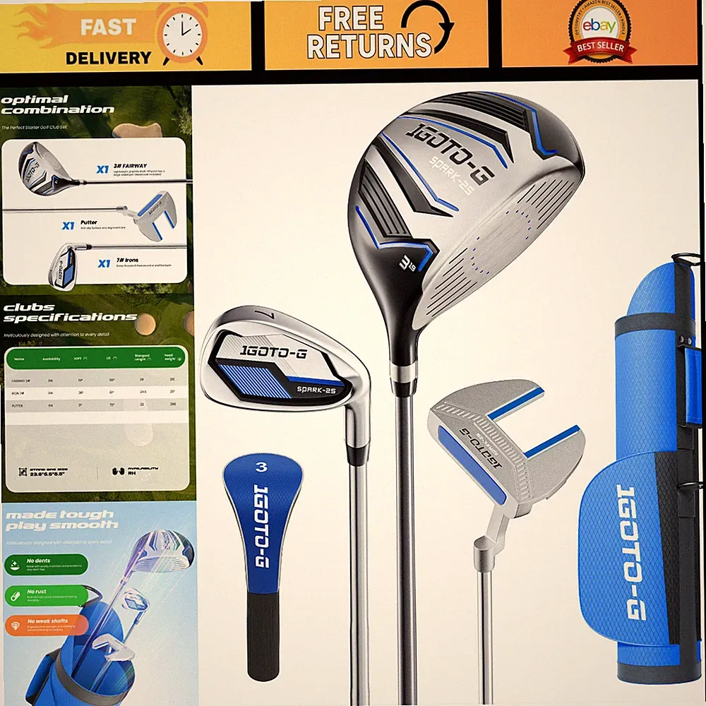 Kids Golf Clubs Set 5/6/7 Pieces - Youth Junior Golf Set Ages 3-14, Stand Bag, D