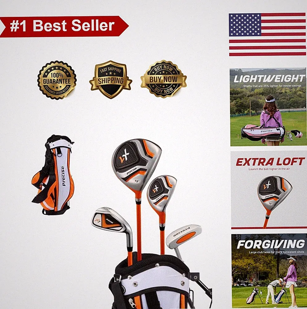 Kids Golf Clubs Set Ages 3-5 Graphite Shafts Driver Hybrid Putter Stand Bag