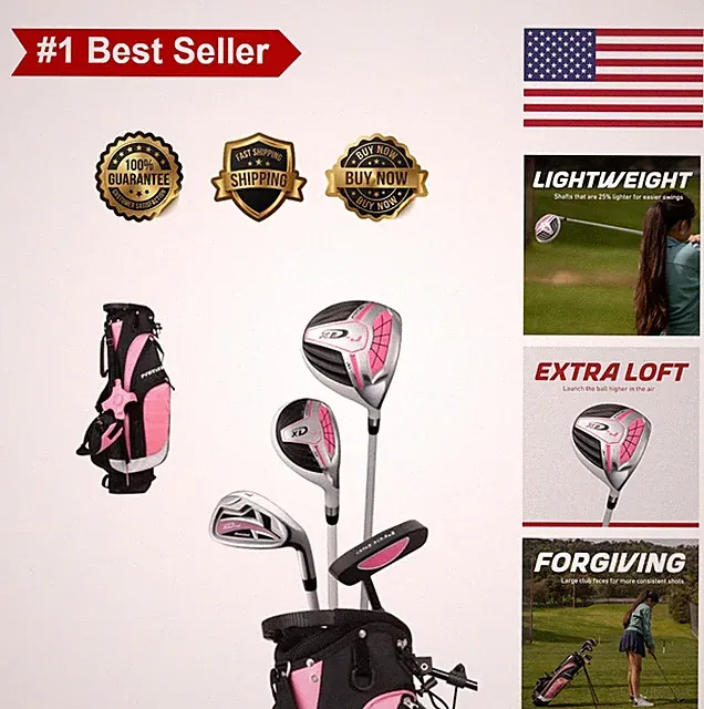 Kids Golf Clubs Set Ages 3-5 Lightweight Graphite Shafts Hybrid Putter Stand Bag