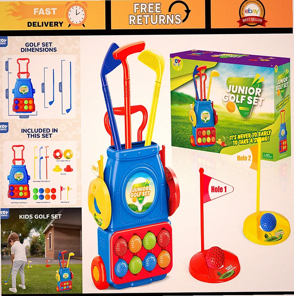 Kids Golf Set for Toddlers 3-5 Years - Mini Golf Clubs & Cart, Sports Game Toys