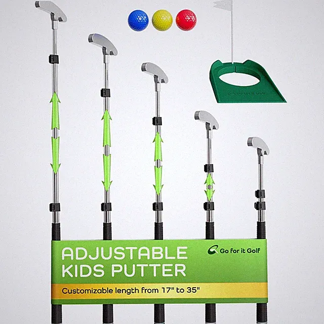 Kids Putter Set Extendable Shaft Adjustable 1735 Inch 3 Balls Silver