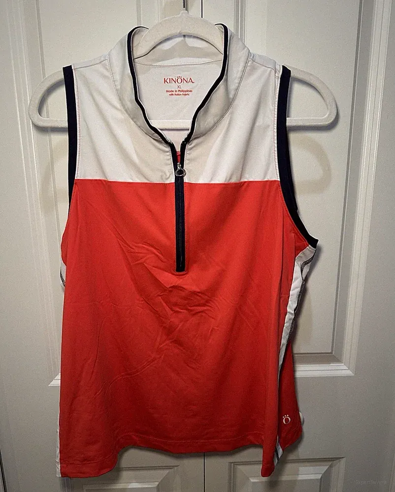 Kinona Women’s XL Sleeveless 1/4 Zip Golf Tank Red White and Blue