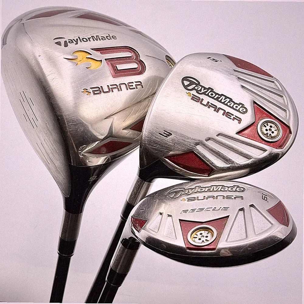 Left Hand TaylorMade Burner 9.5* Driver, 3 Wood 15*, 3 Rescue 19* Stiff REAX