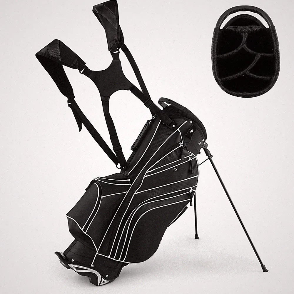 Lightweight Golf Stand Carry Bag W/6 Way Dividers & 8 Pockets Rain Hood Black