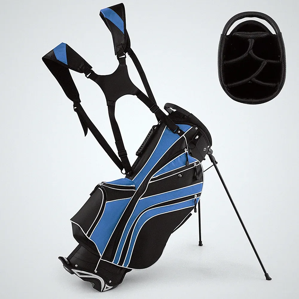 Lightweight Golf Stand Carry Bag W/6 Way Top Dividers & 8 Pockets Rain Hood Blue