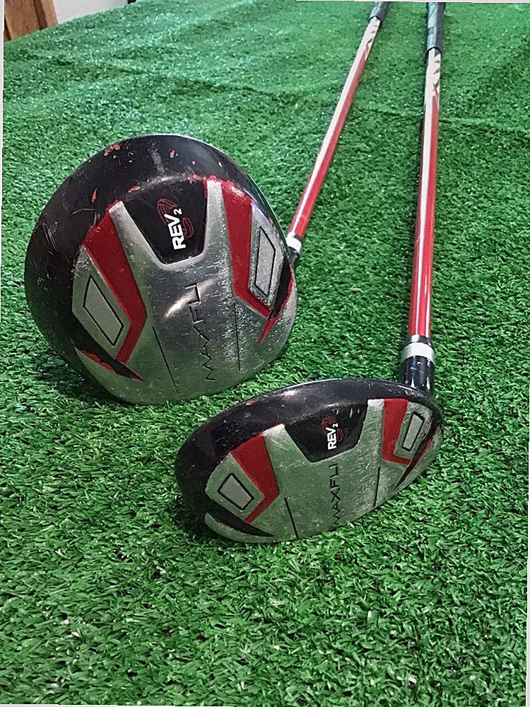 Lot of 2 Maxfli Rev2 Driver & Hybrid Left Hand Junior Golf Club Youth