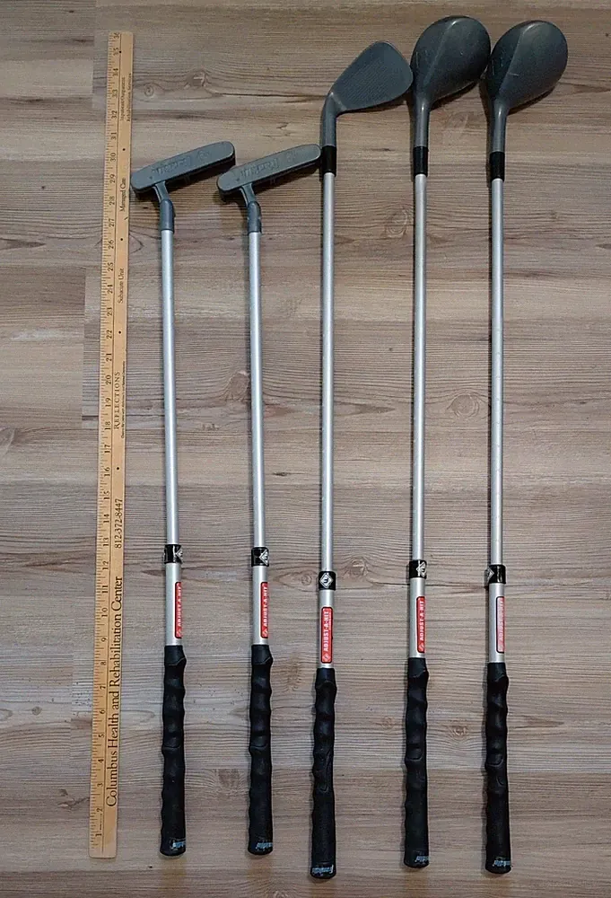 Lot of 5 Franklin Adjust-A-Hit Kids Golf Clubs 2 Woods, 1 Iron, 2 Putters 14-34"